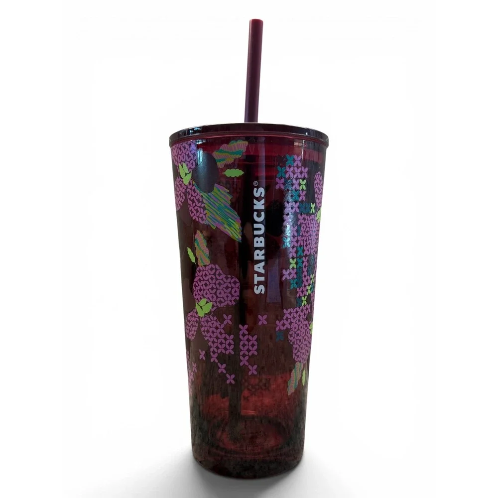Starbucks Fall 2025 Limited Ed. Floral Cross-Stitch Cold Cup Glass Tumbler 18oz